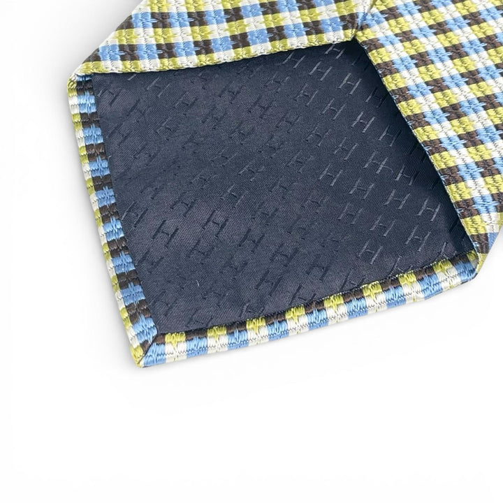 Pristine HERMES tie Check Pattern multicolor silk mens 758974T