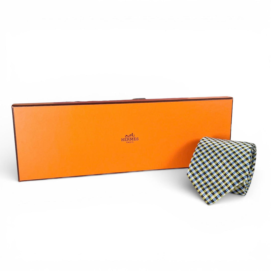 Pristine HERMES tie Check Pattern multicolor silk mens 758974T