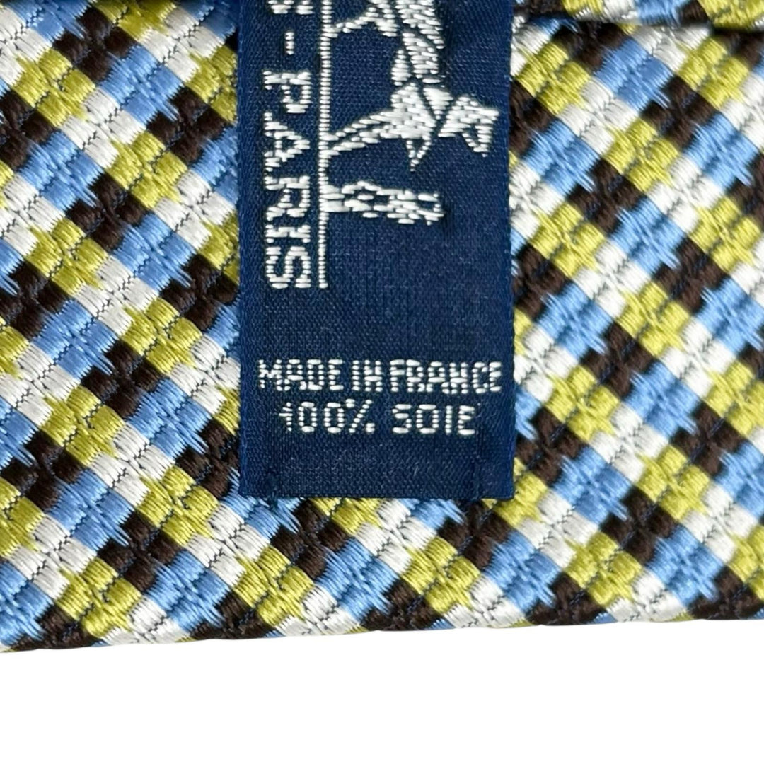 Pristine HERMES tie Check Pattern multicolor silk mens 758974T