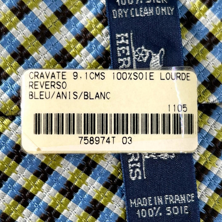 Pristine HERMES tie Check Pattern multicolor silk mens 758974T