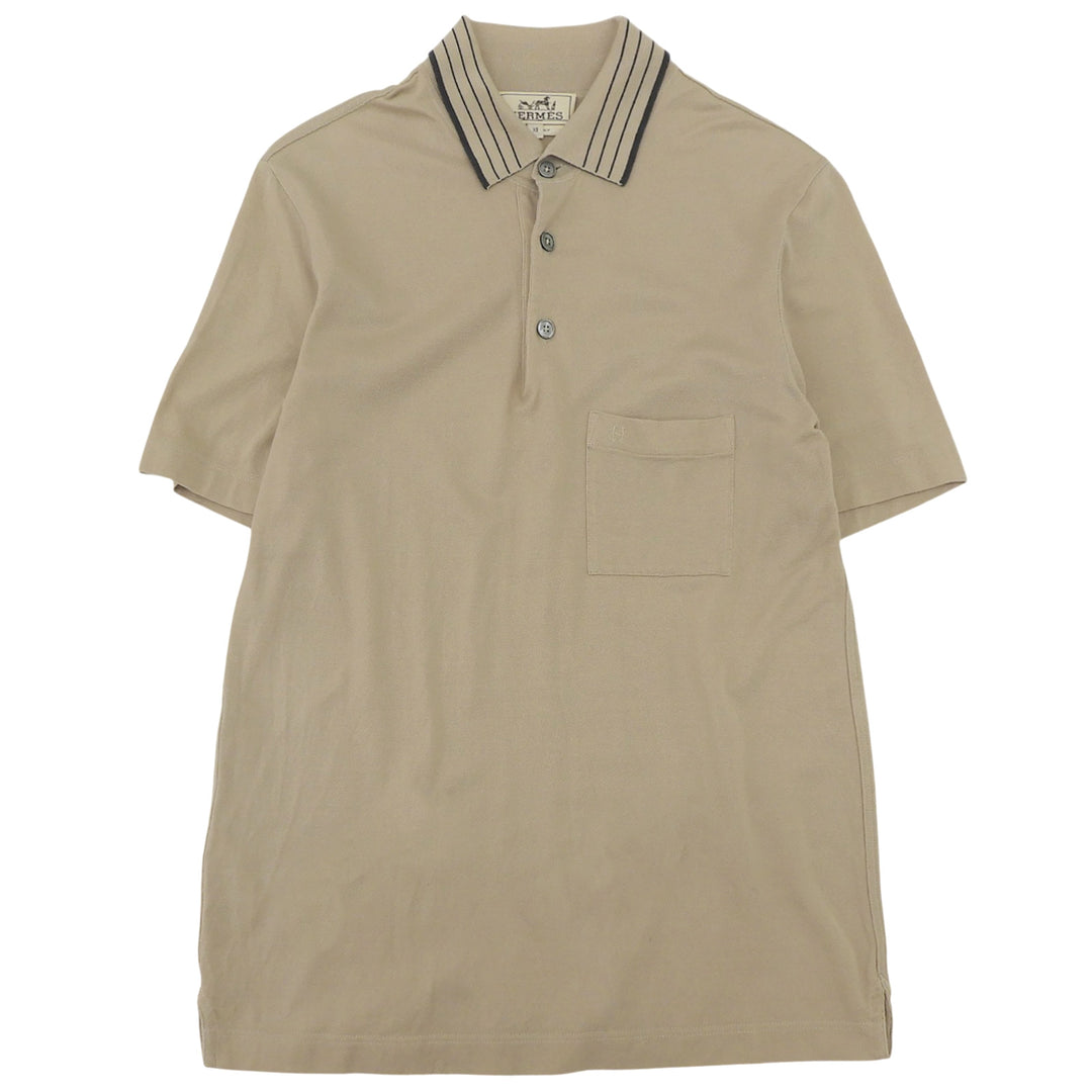 Excellent HERMES Short sleeve polo shirt beige cotton mens XS
