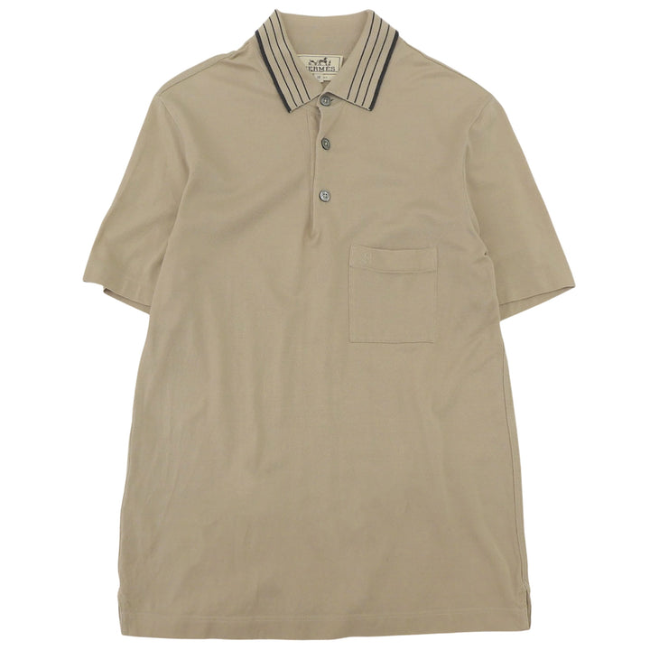 Excellent HERMES Short sleeve polo shirt beige cotton mens XS