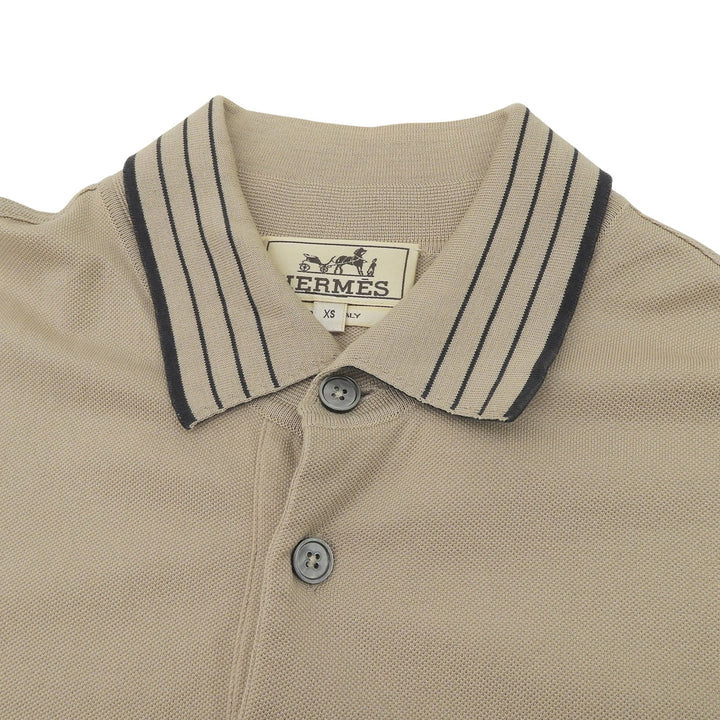 Excellent HERMES Short sleeve polo shirt beige cotton mens XS