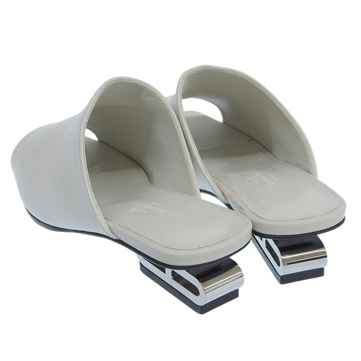 Pristine HERMES Mule IDOLE Light gray leather Women 36
