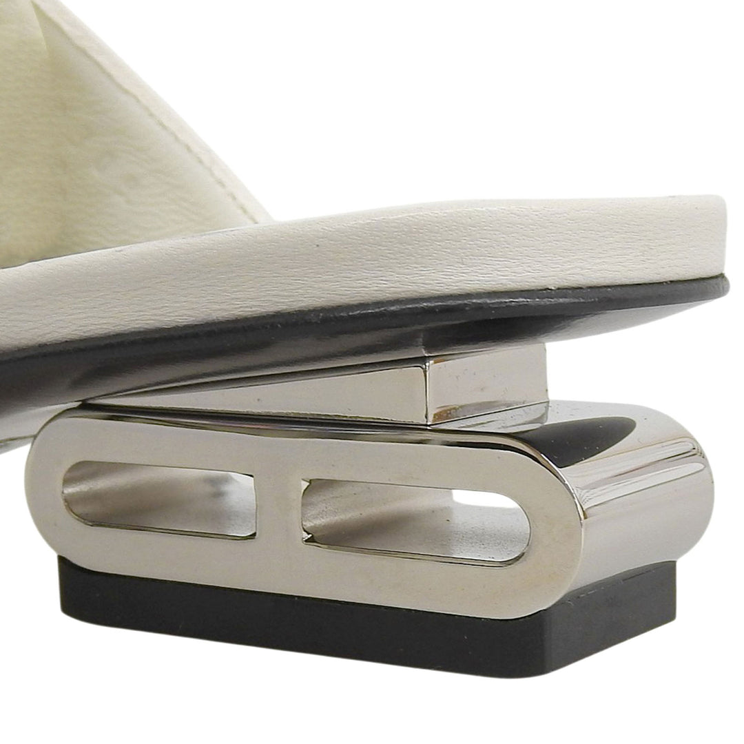 Pristine HERMES Mule IDOLE Light gray leather Women 36