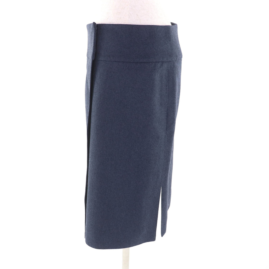 Excellent HERMES Wrap skirt trapezoid knee length Navy wool Women 34