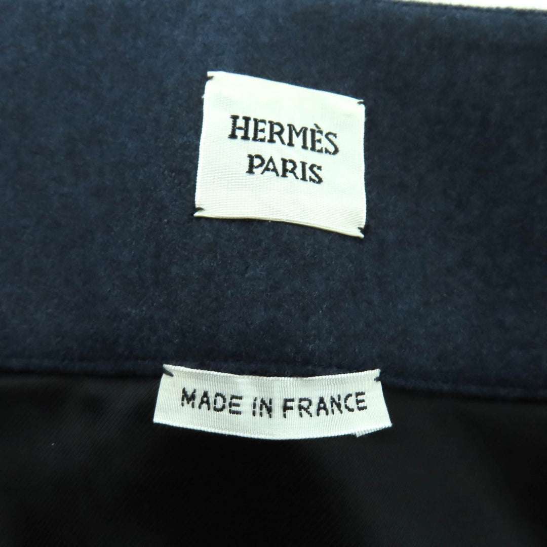 Excellent HERMES Wrap skirt trapezoid knee length Navy wool Women 34