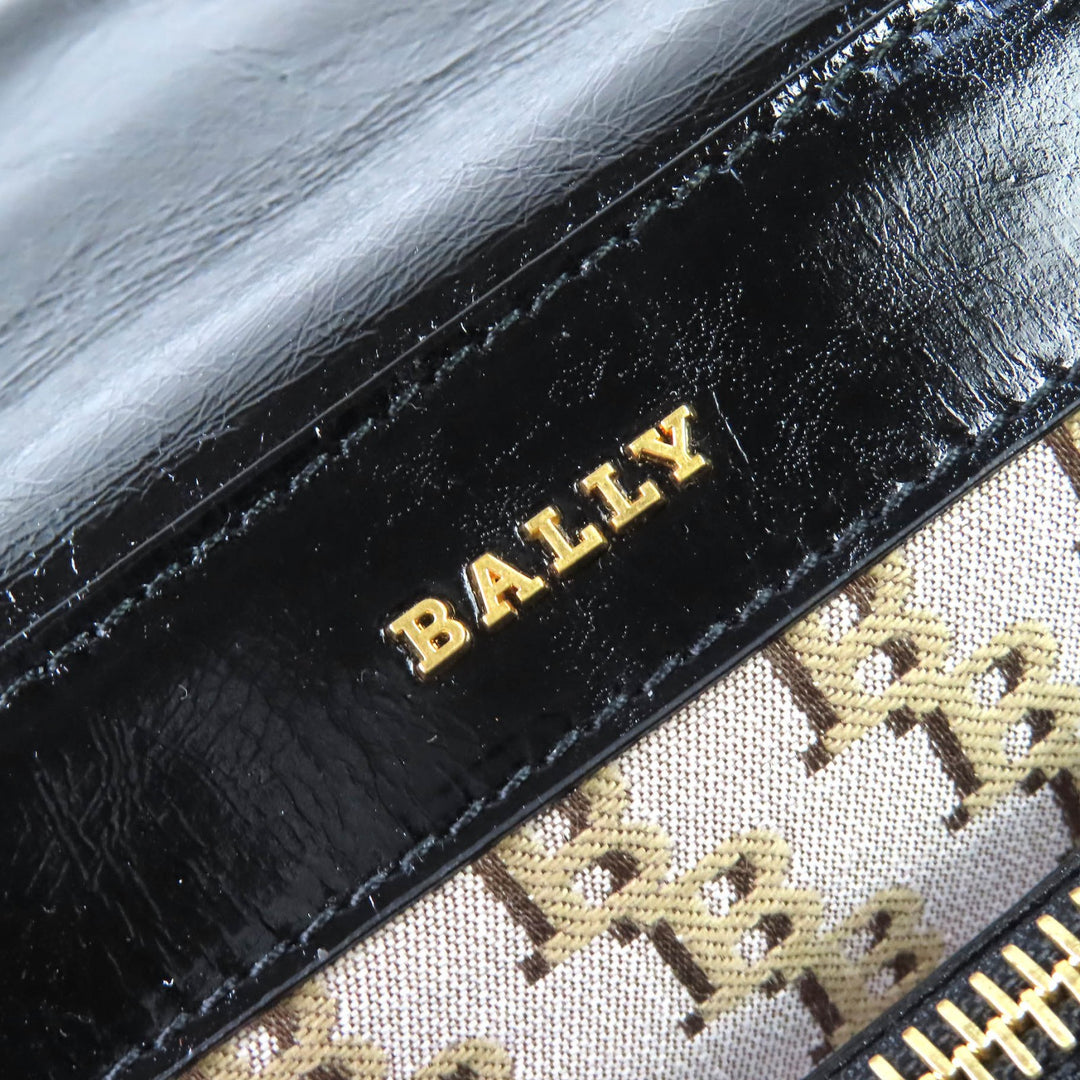 Pristine BALLY Shoulder Bag VIVA SM Viva Logo Metal Curb Chain black leather