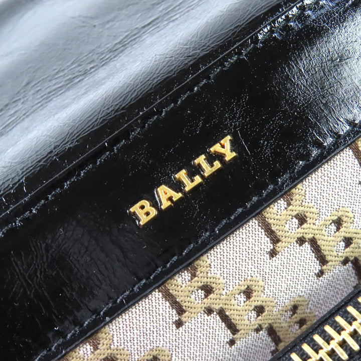 Pristine BALLY Shoulder Bag VIVA SM Viva Logo Metal Curb Chain black leather