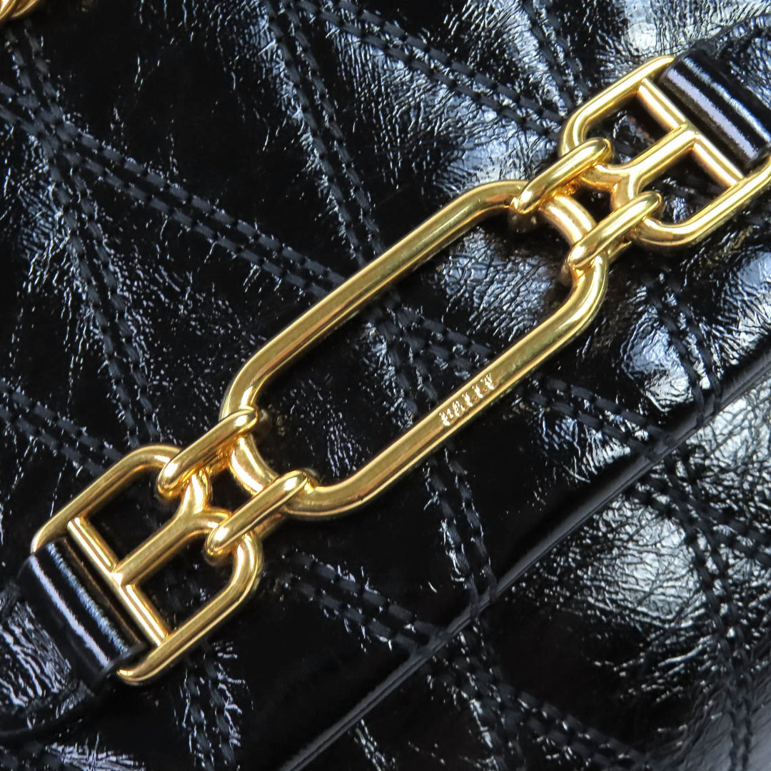 Pristine BALLY Shoulder Bag VIVA SM Viva Logo Metal Curb Chain black leather
