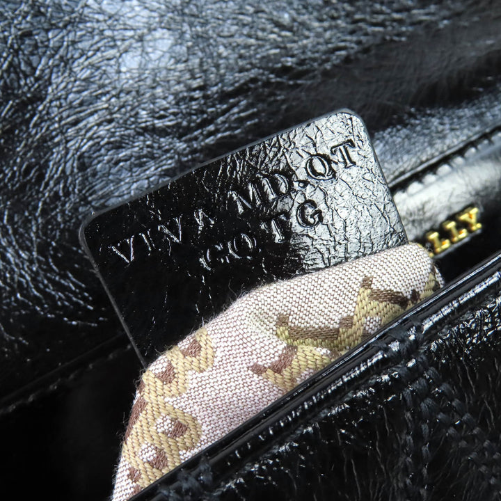 Pristine BALLY Shoulder Bag VIVA SM Viva Logo Metal Curb Chain black leather
