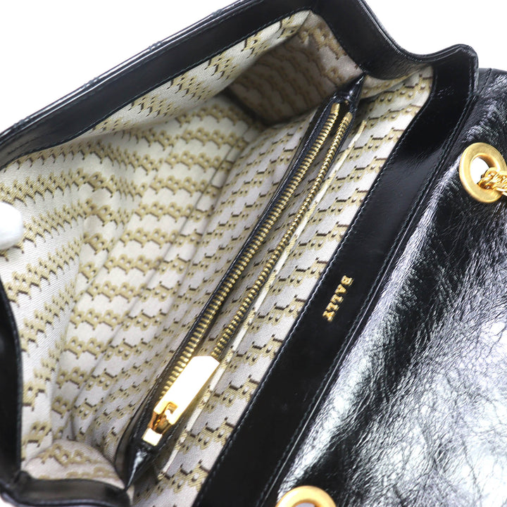 Pristine BALLY Shoulder Bag VIVA SM Viva Logo Metal Curb Chain black leather