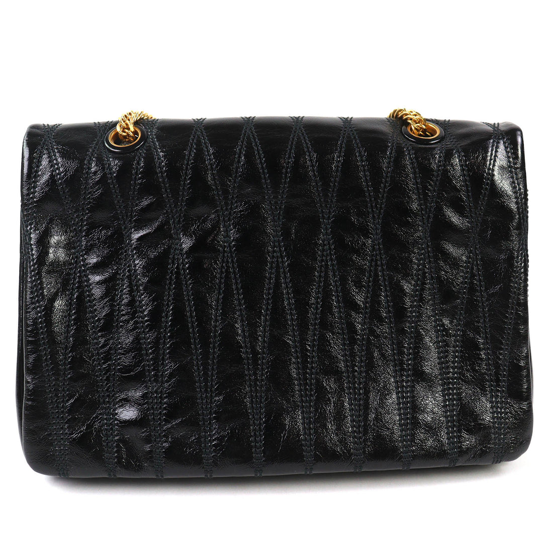 Pristine BALLY Shoulder Bag VIVA SM Viva Logo Metal Curb Chain black leather