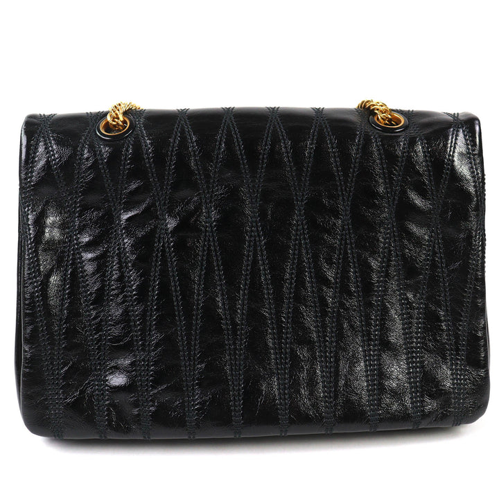 Pristine BALLY Shoulder Bag VIVA SM Viva Logo Metal Curb Chain black leather