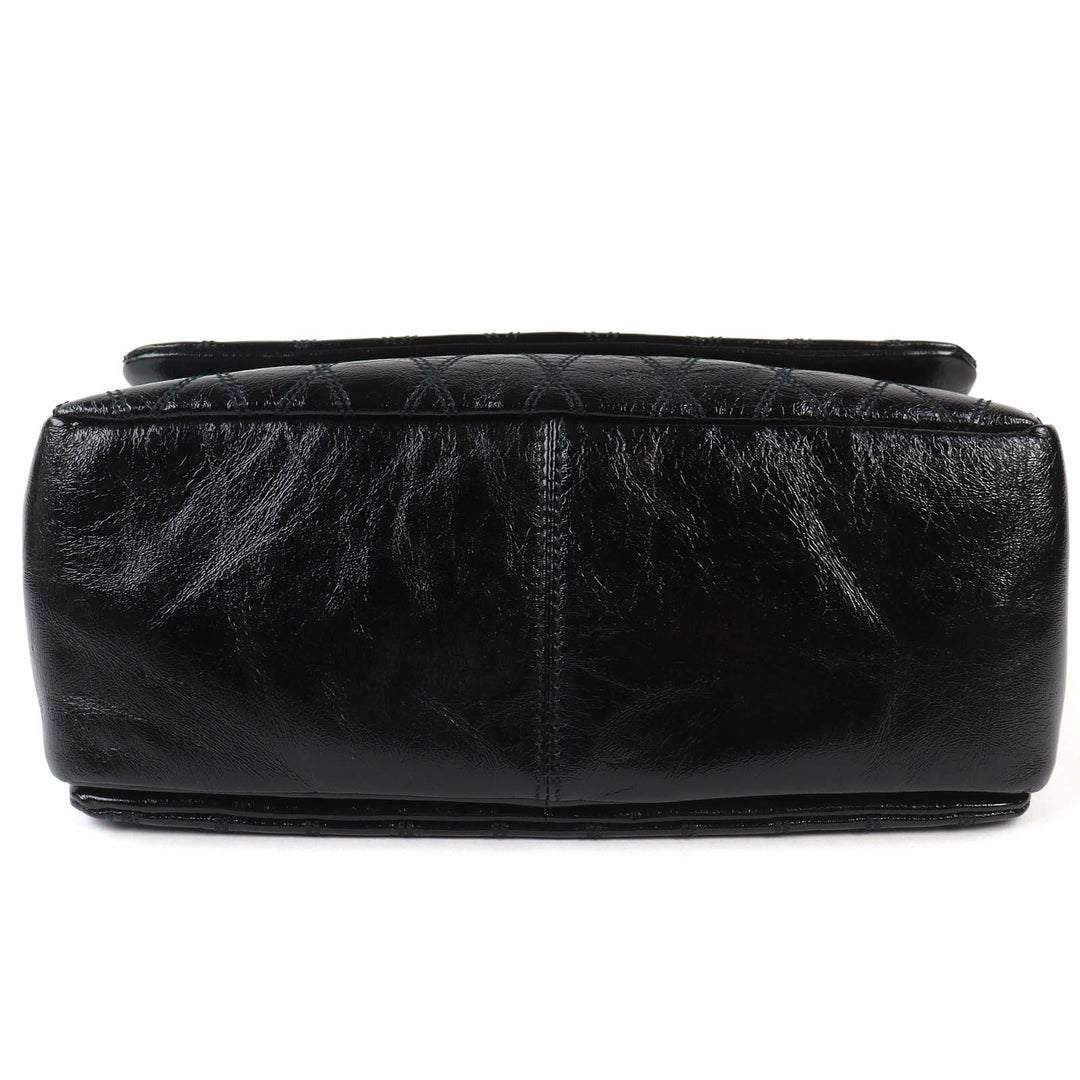Pristine BALLY Shoulder Bag VIVA SM Viva Logo Metal Curb Chain black leather