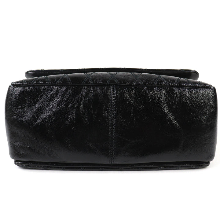Pristine BALLY Shoulder Bag VIVA SM Viva Logo Metal Curb Chain black leather