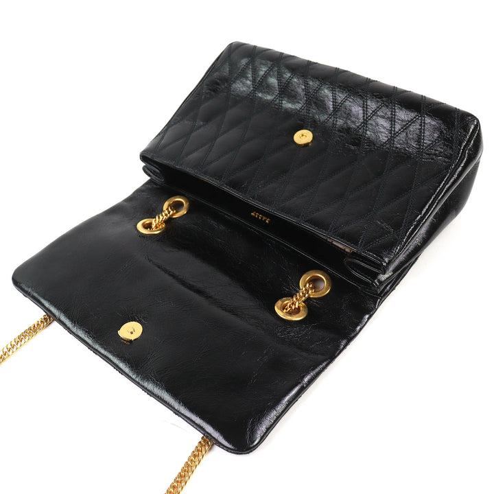 Pristine BALLY Shoulder Bag VIVA SM Viva Logo Metal Curb Chain black leather