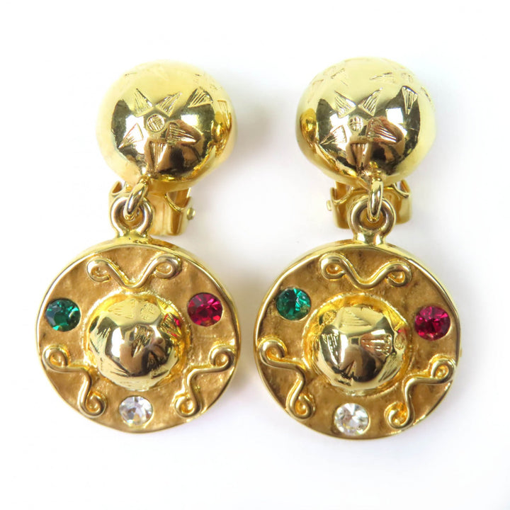 Excellent CELINE Earring Star Ball Multicolor Stone Swing gold Women