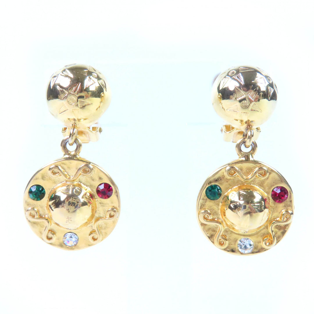Excellent CELINE Earring Star Ball Multicolor Stone Swing gold Women