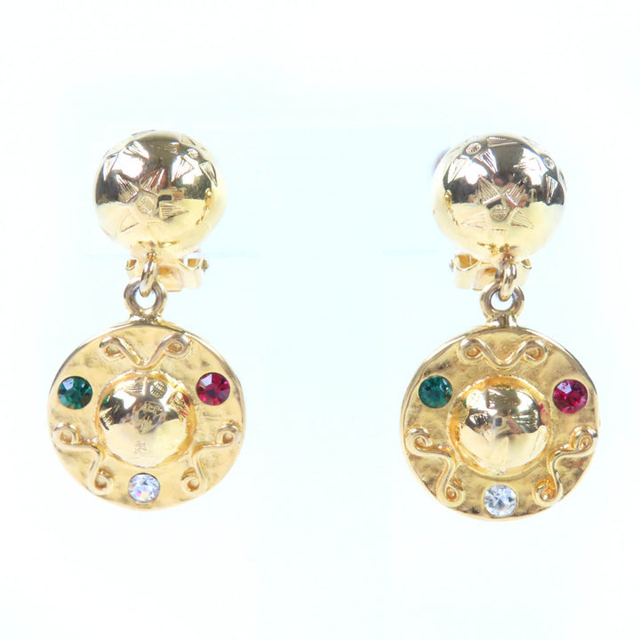 Excellent CELINE Earring Star Ball Multicolor Stone Swing gold Women