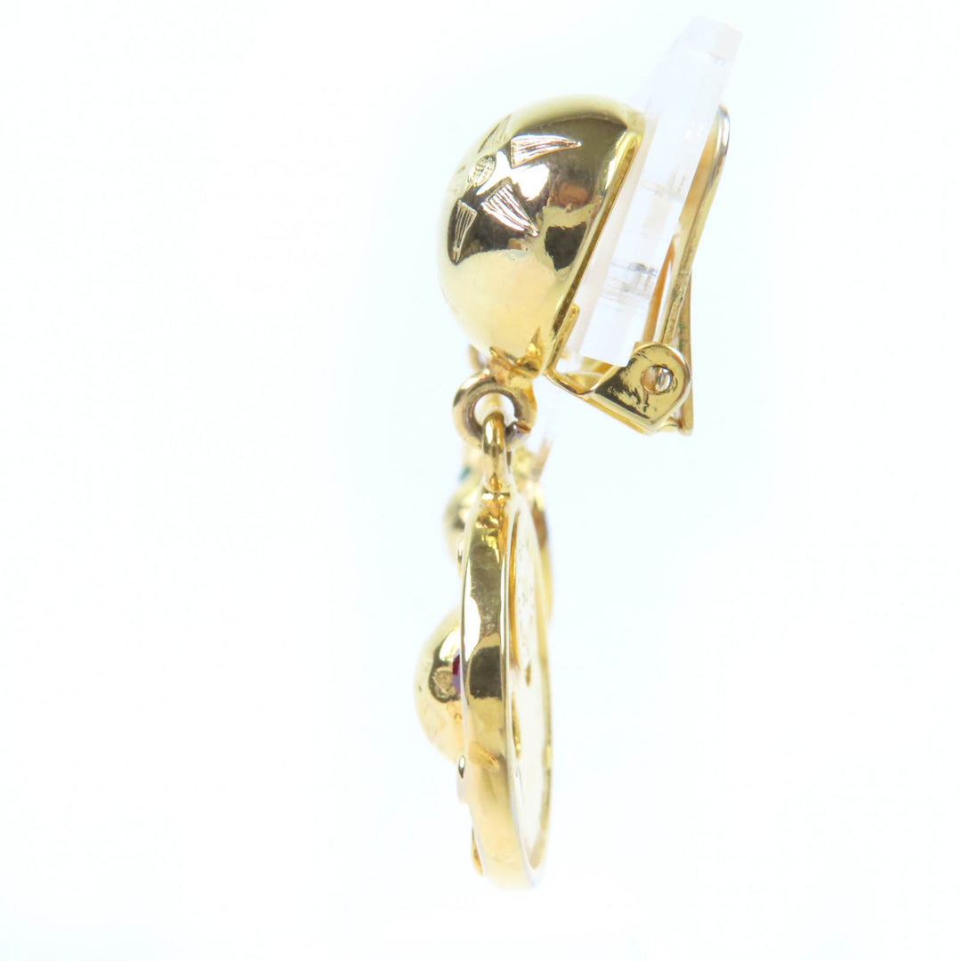Excellent CELINE Earring Star Ball Multicolor Stone Swing gold Women