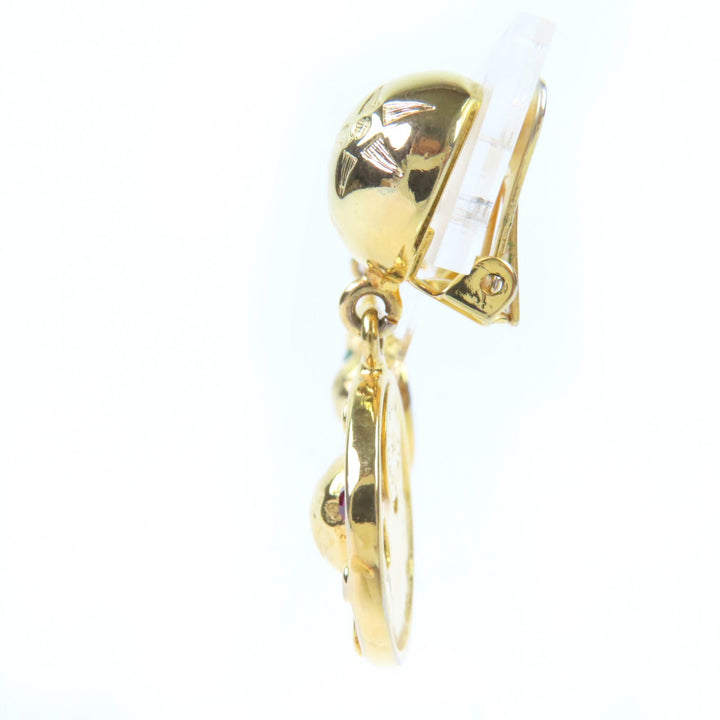 Excellent CELINE Earring Star Ball Multicolor Stone Swing gold Women