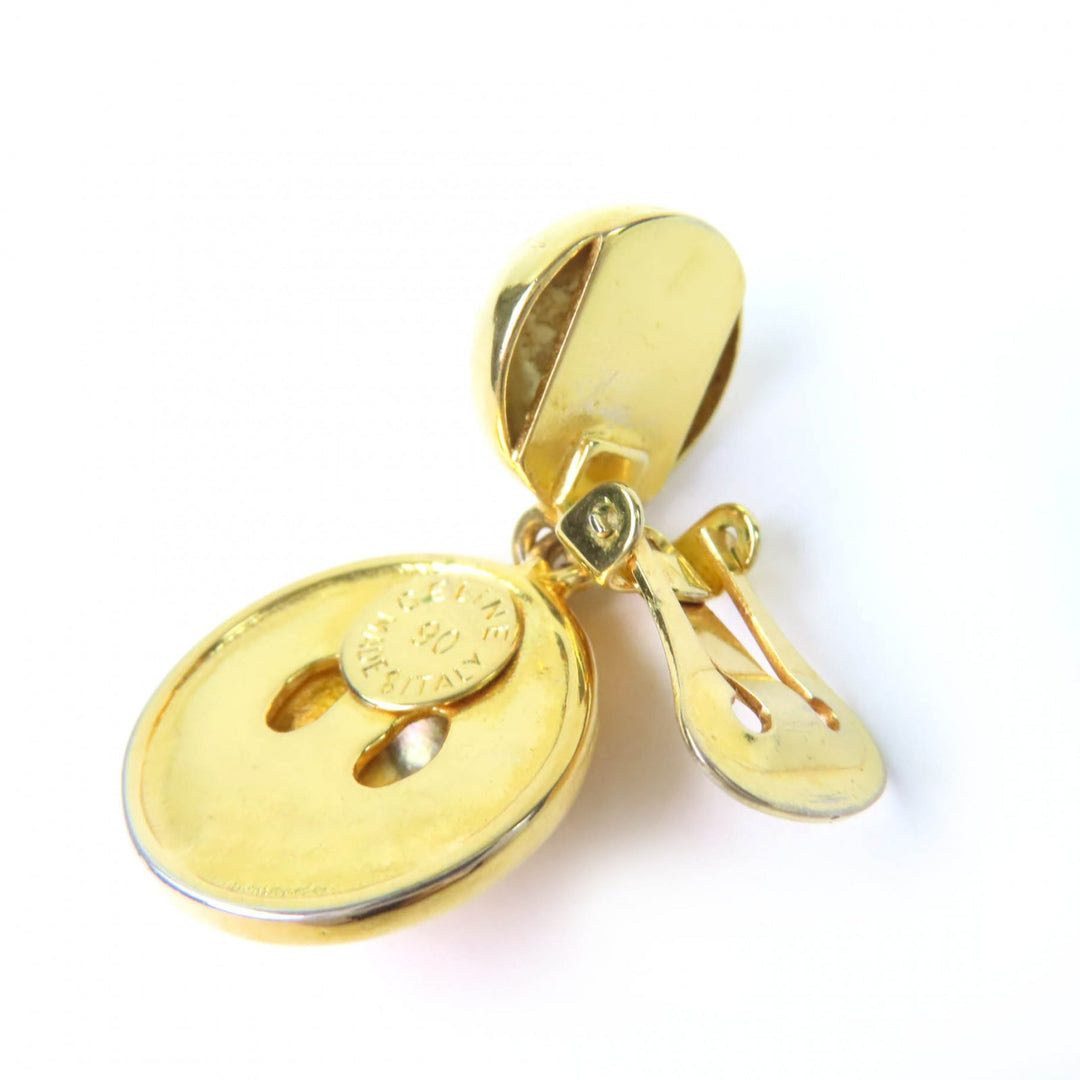 Excellent CELINE Earring Star Ball Multicolor Stone Swing gold Women