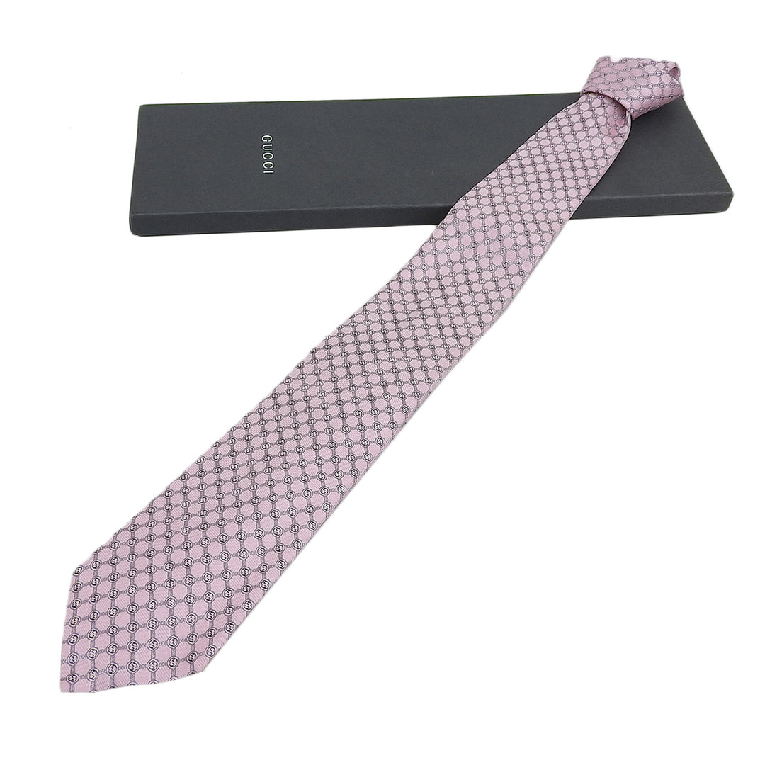 Pristine GUCCI tie GG Jacquard pink silk mens 386488