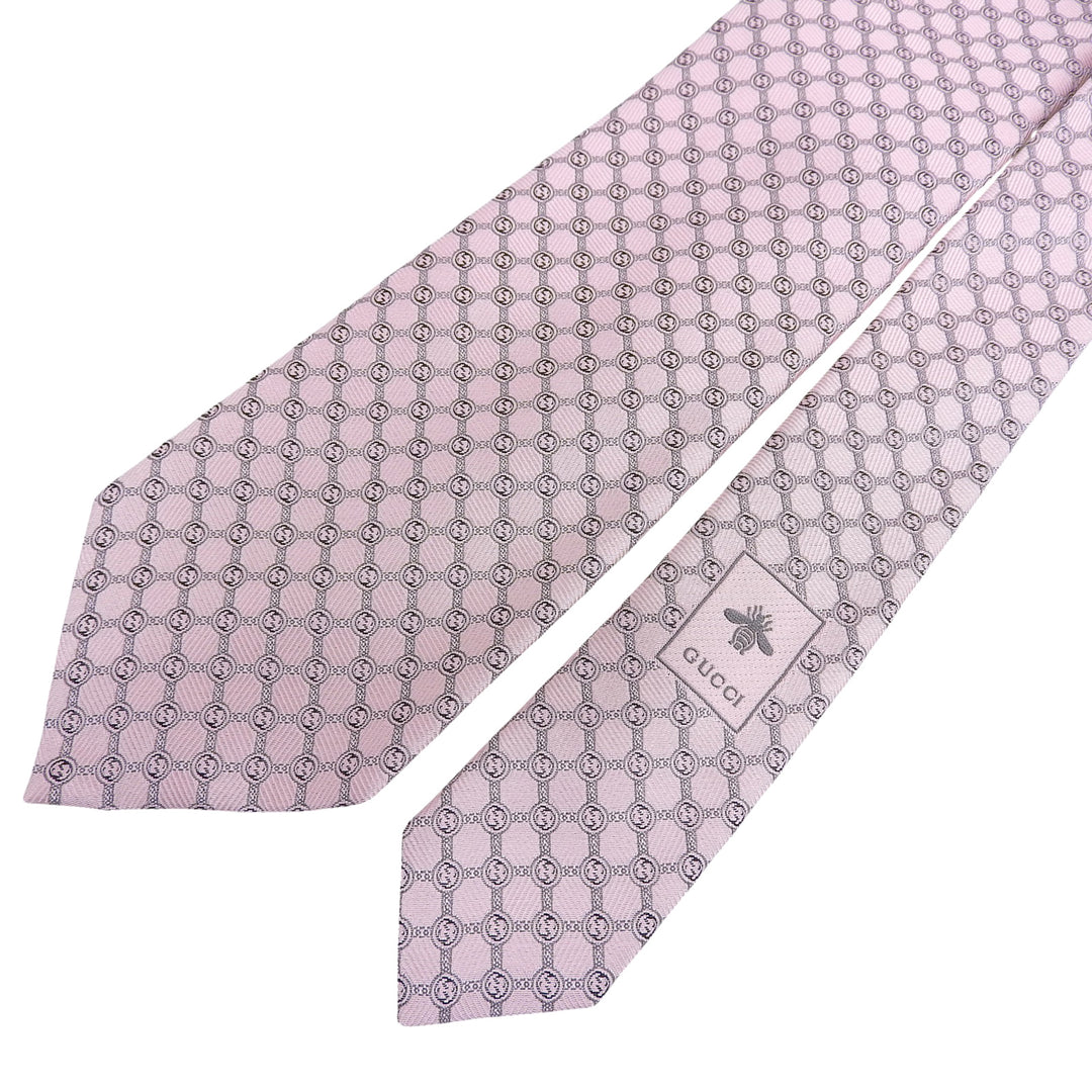 Pristine GUCCI tie GG Jacquard pink silk mens 386488