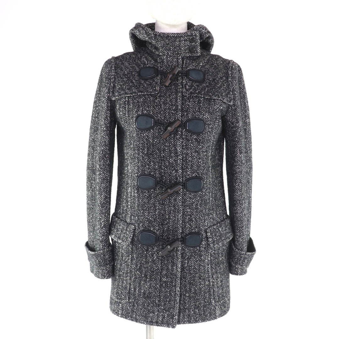 Excellent GUCCI Duffel coat Tweed hood with toggle buttons black wool 36 348694