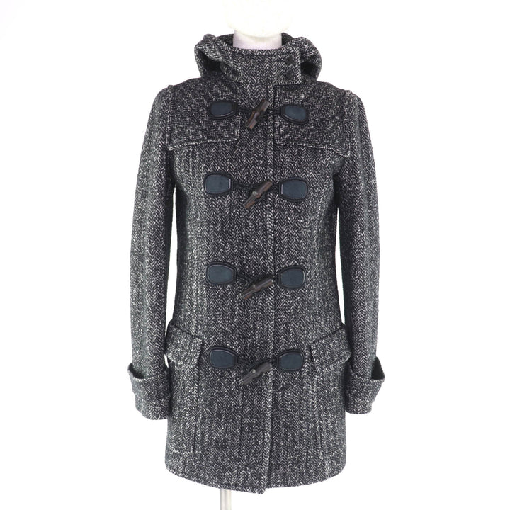 Excellent GUCCI Duffel coat Tweed hood with toggle buttons black wool 36 348694