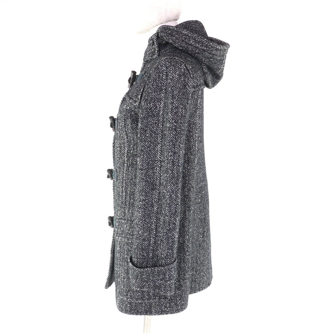 Excellent GUCCI Duffel coat Tweed hood with toggle buttons black wool 36 348694