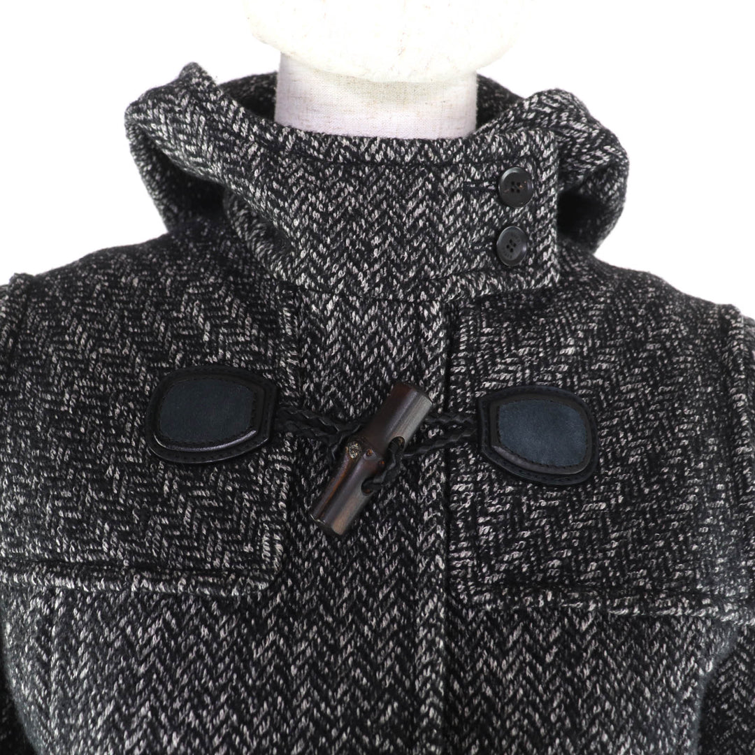 Excellent GUCCI Duffel coat Tweed hood with toggle buttons black wool 36 348694