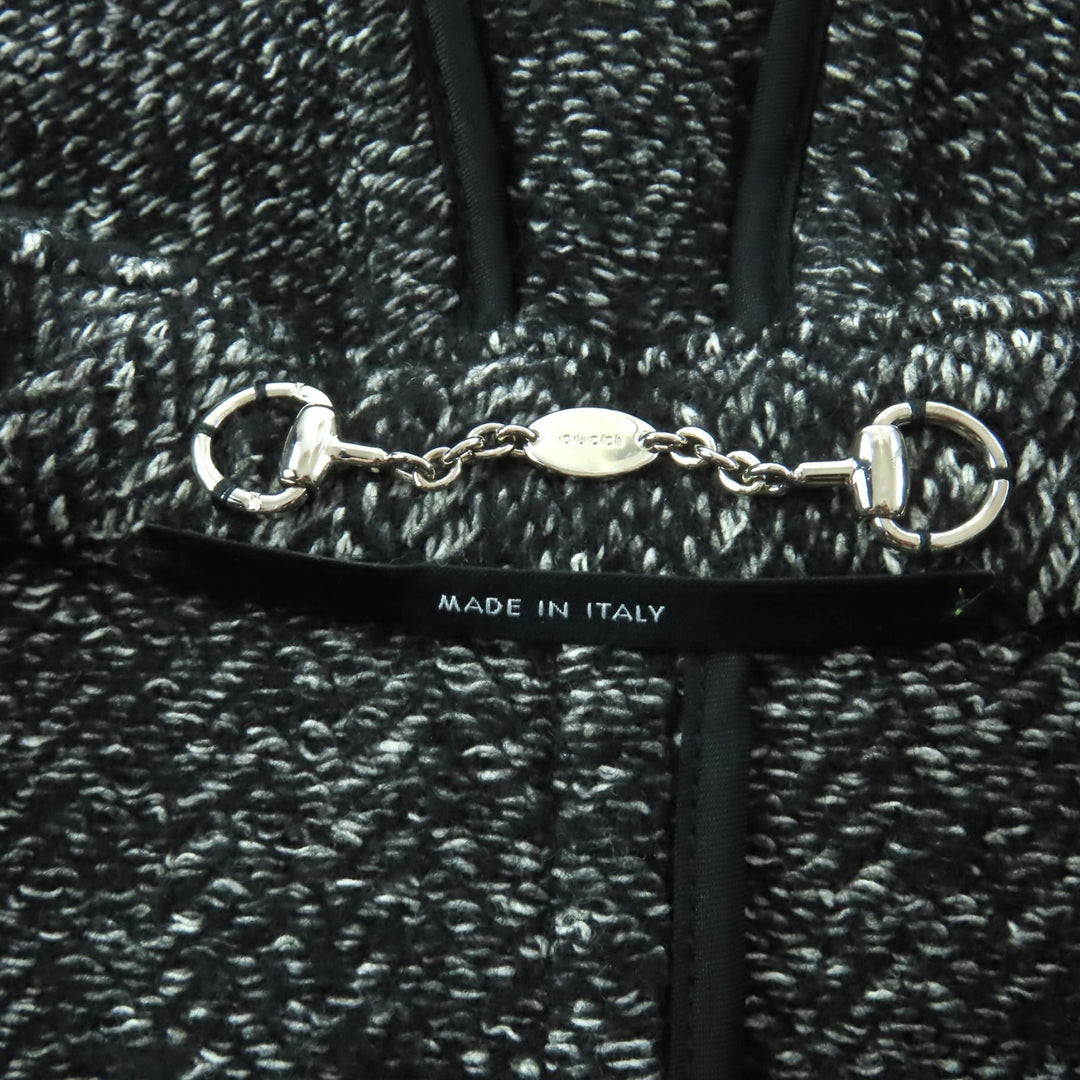 Excellent GUCCI Duffel coat Tweed hood with toggle buttons black wool 36 348694