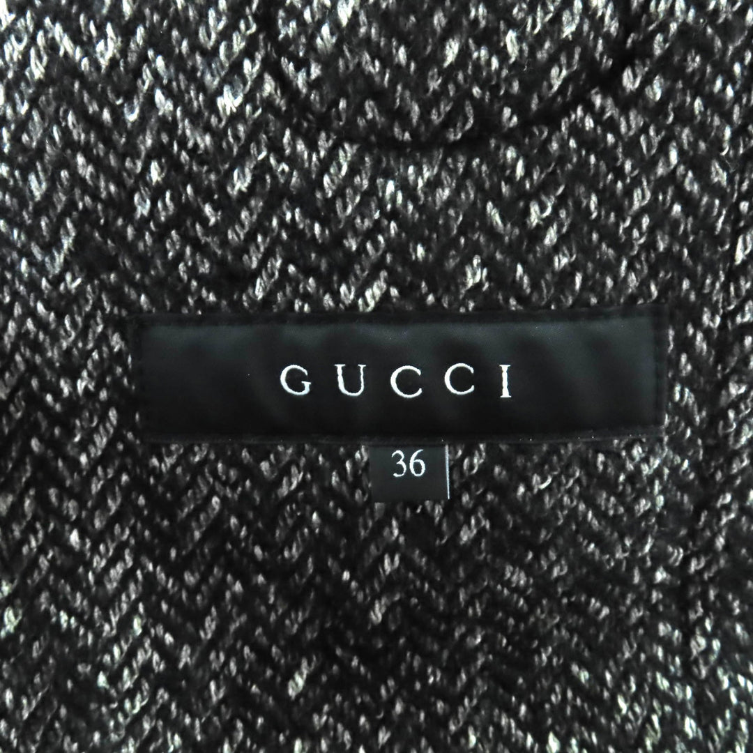 Excellent GUCCI Duffel coat Tweed hood with toggle buttons black wool 36 348694