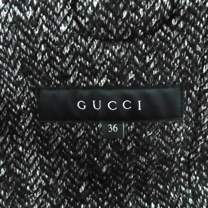Excellent GUCCI Duffel coat Tweed hood with toggle buttons black wool 36 348694