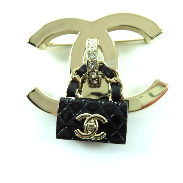 Great CHANEL Brooch COCO Mark bag gold Women B23C