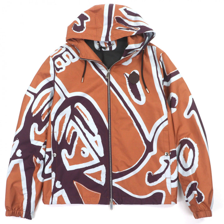 Excellent BERLUTI hoodie PRINTED SILK SCRITTO B-WAY Brown silk mens 46 R22OBU84