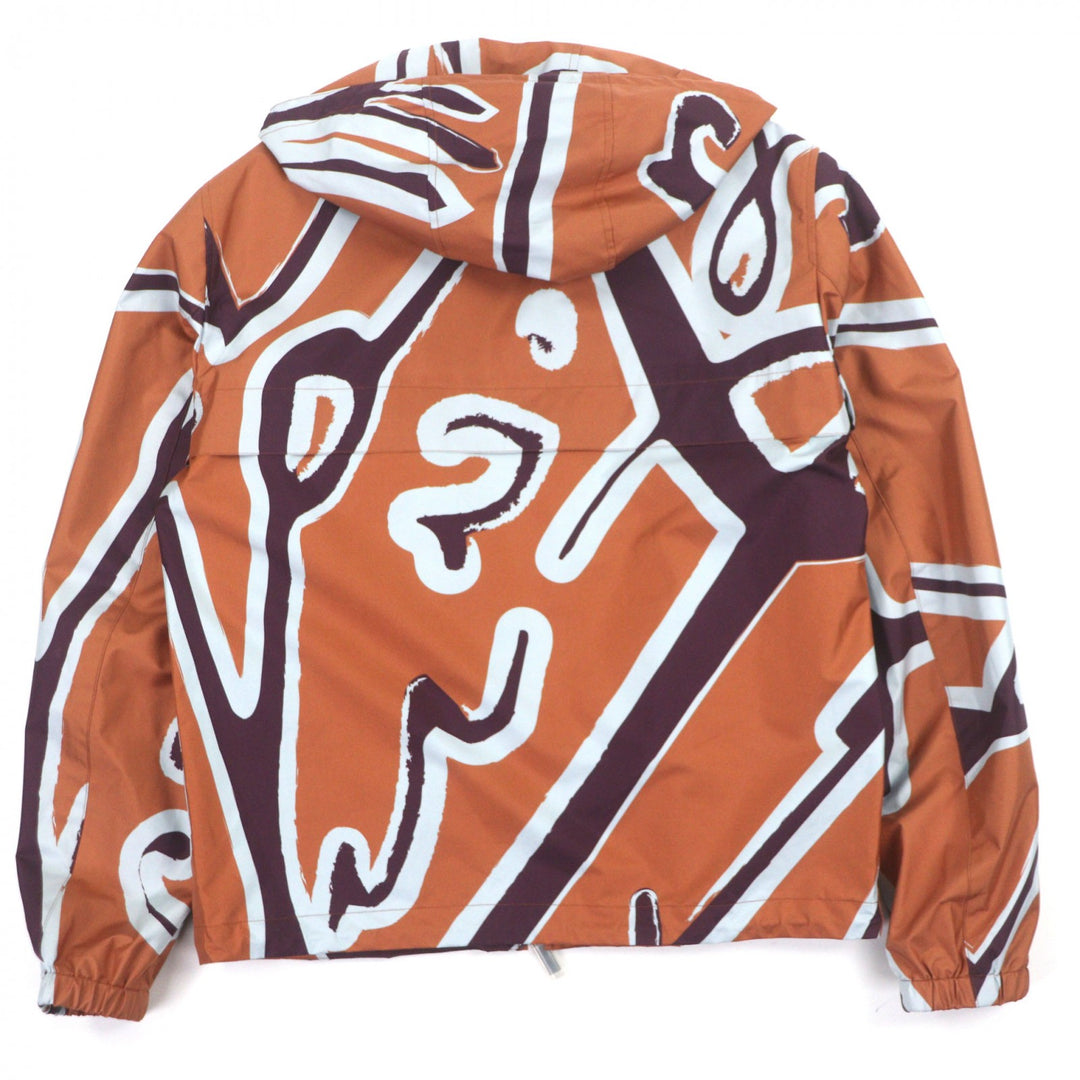 Excellent BERLUTI hoodie PRINTED SILK SCRITTO B-WAY Brown silk mens 46 R22OBU84