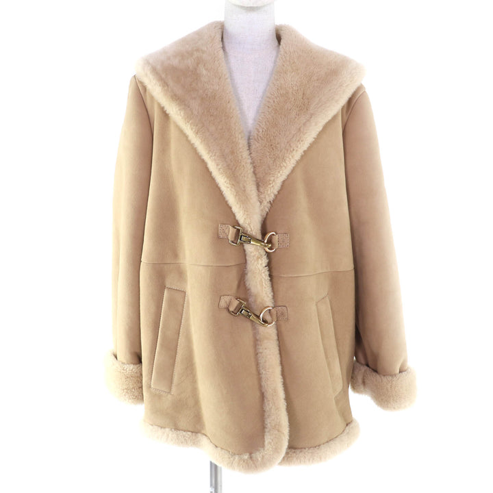 Excellent COACH Mouton coat Shawl shearling beige Sheepskin Leather M CF025