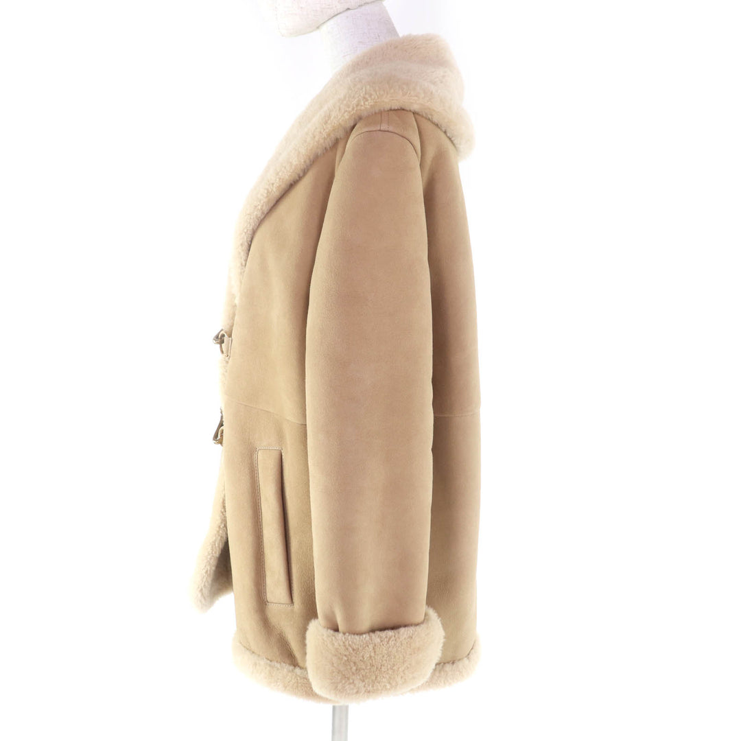 Excellent COACH Mouton coat Shawl shearling beige Sheepskin Leather M CF025