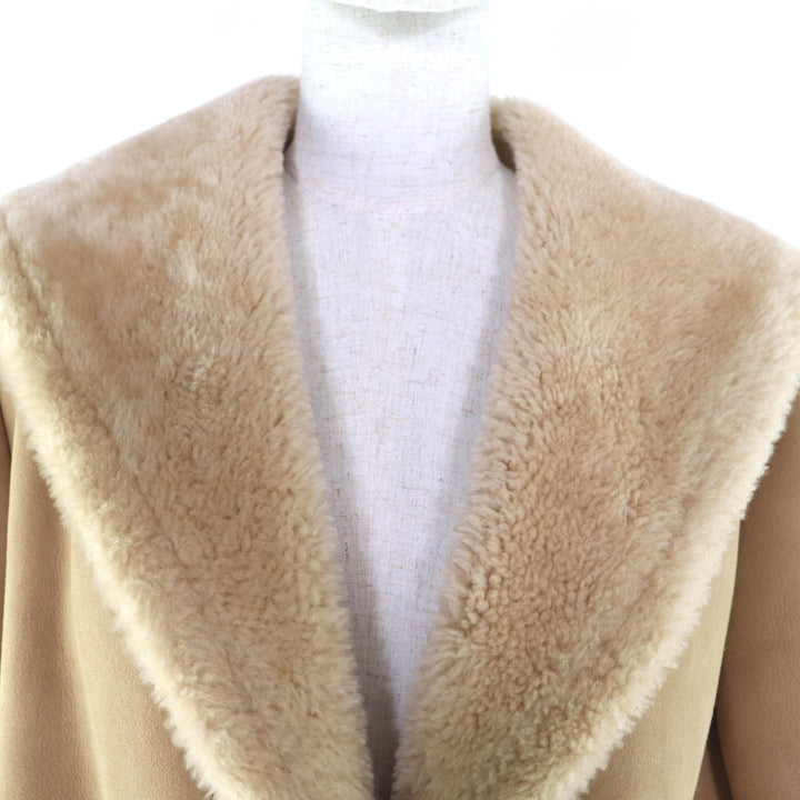 Excellent COACH Mouton coat Shawl shearling beige Sheepskin Leather M CF025
