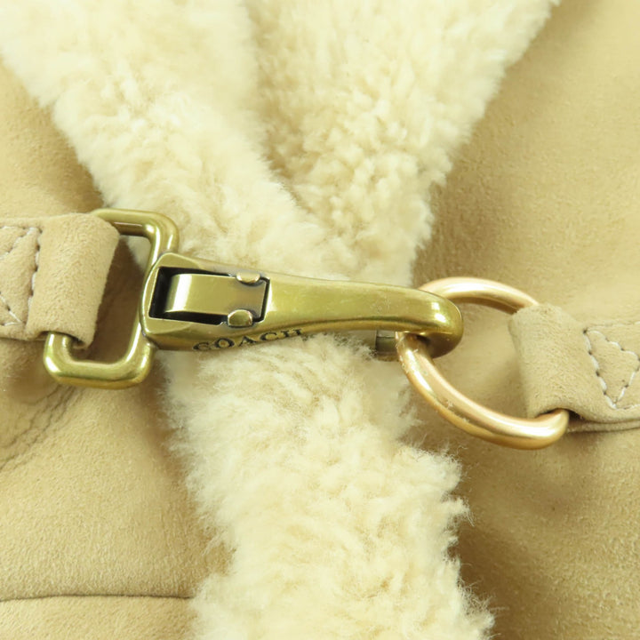 Excellent COACH Mouton coat Shawl shearling beige Sheepskin Leather M CF025