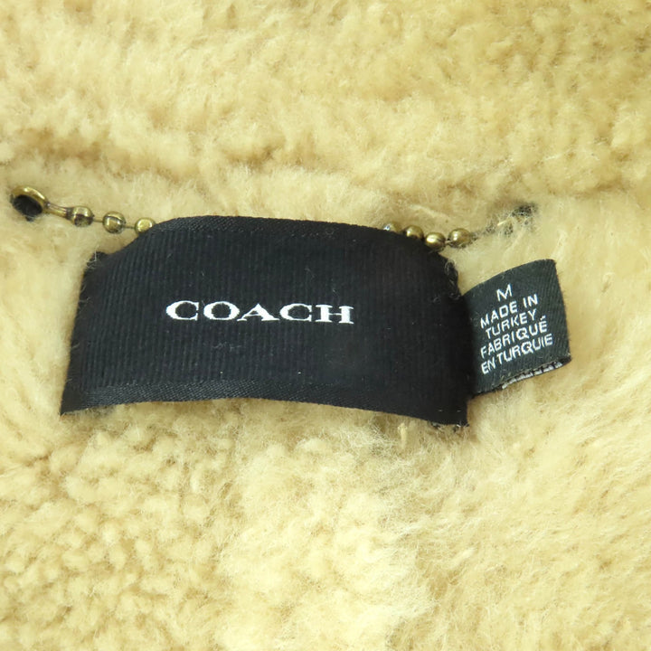Excellent COACH Mouton coat Shawl shearling beige Sheepskin Leather M CF025