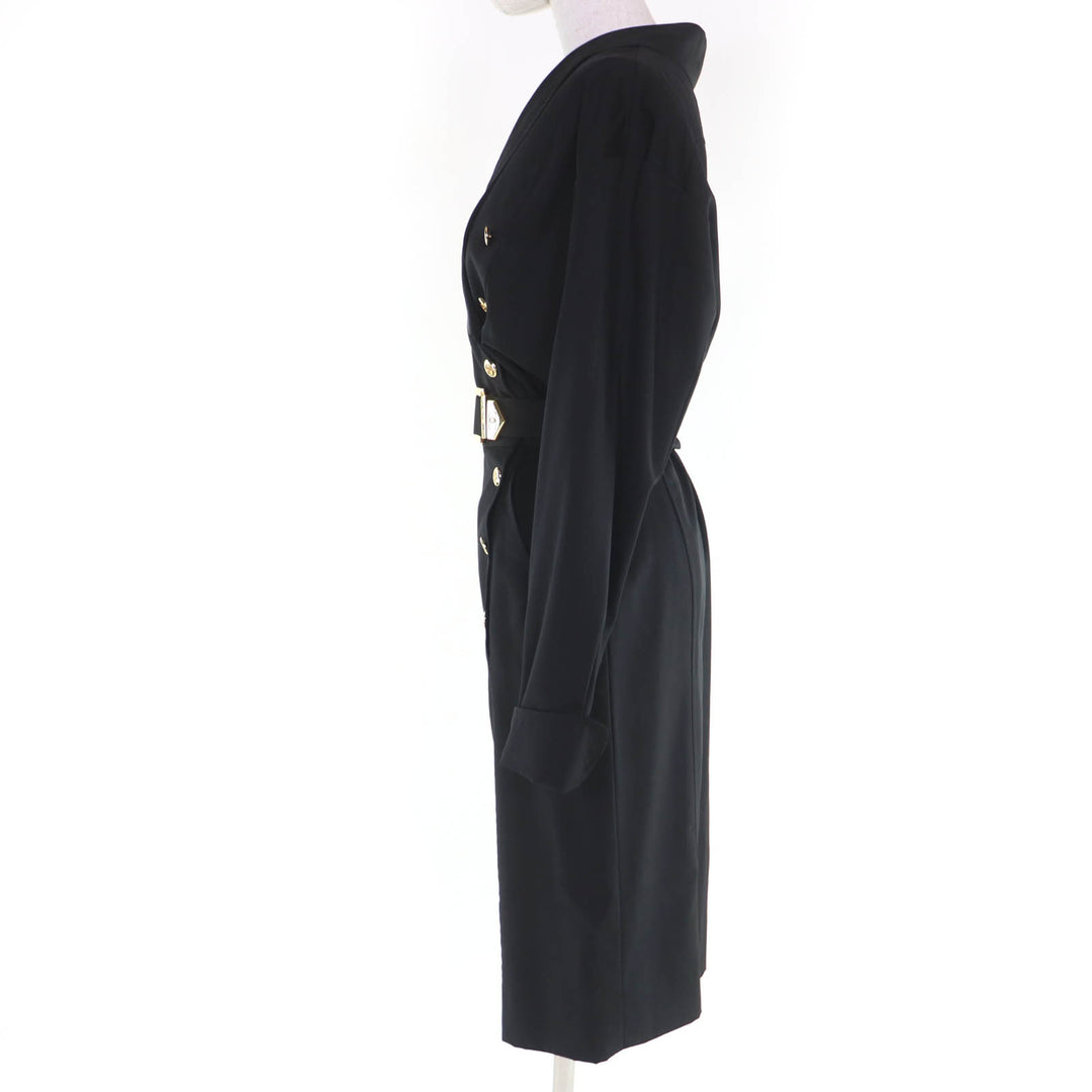 Great CHANEL one piece COCO Mark Button Belted Long Sleeve Tight black 34 23572