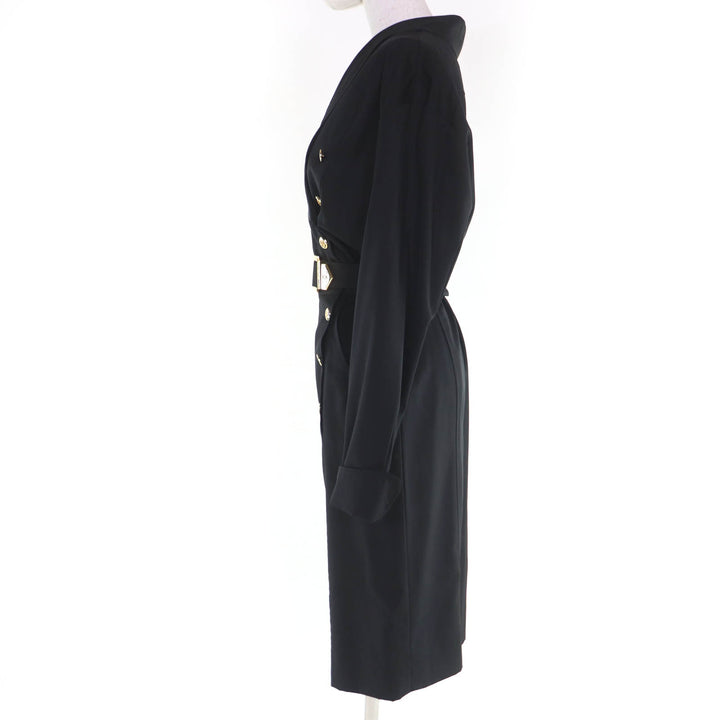 Great CHANEL one piece COCO Mark Button Belted Long Sleeve Tight black 34 23572