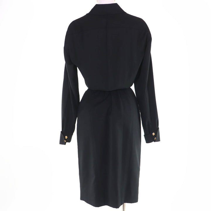Great CHANEL one piece COCO Mark Button Belted Long Sleeve Tight black 34 23572