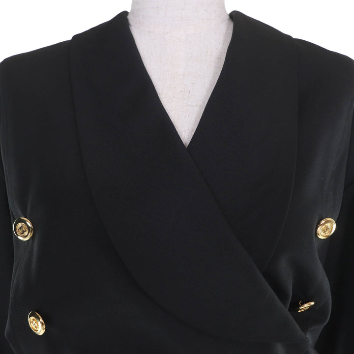 Great CHANEL one piece COCO Mark Button Belted Long Sleeve Tight black 34 23572