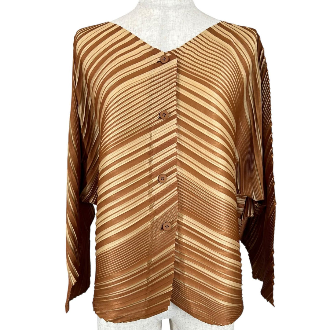 Excellent PLEATS PLEASE cardigan diagonal Brown polyester Women 3 PP03-J0562
