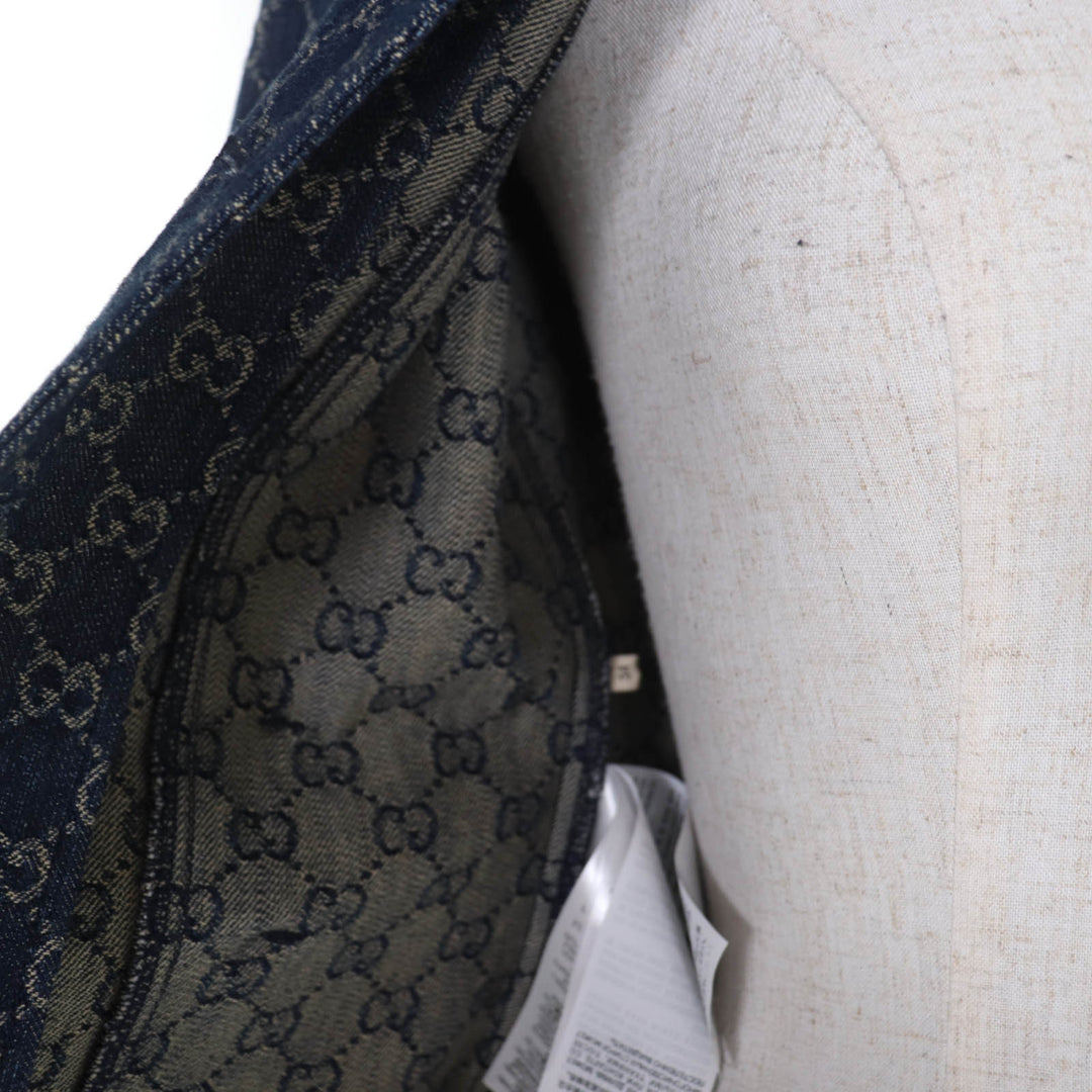 Pristine GUCCI Denim Jacket GG washed organic leather Indigo Women 34 652658
